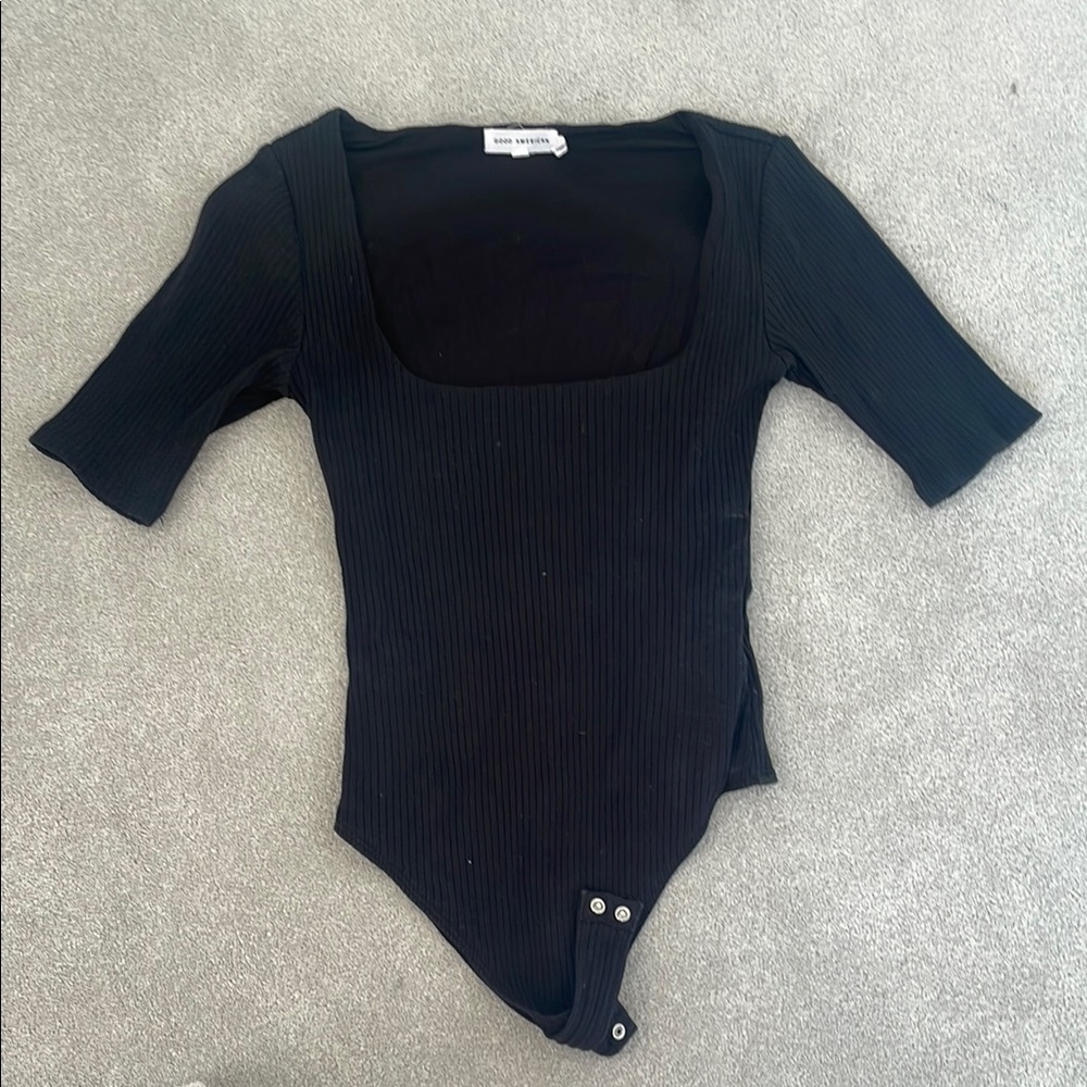 Good American Black Square Neck Fitted Bodysuit